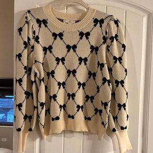 Entro Cream and Black Bow Pattern Sweater